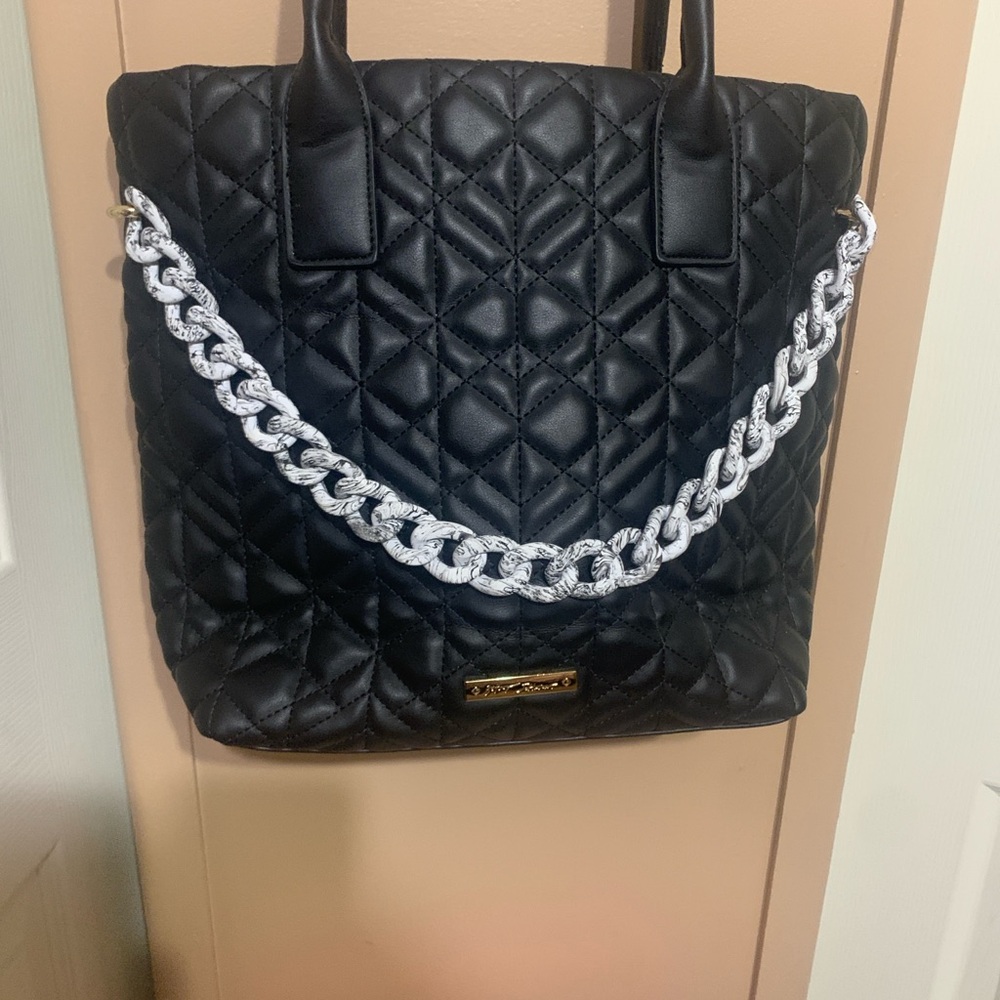 Besty Johnson Chic Black Quilted Tote with Silver Chain